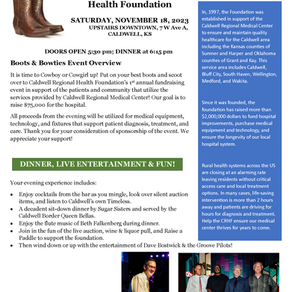 Ad article about First Annual Boots and Bowties Gala. Health Foundation